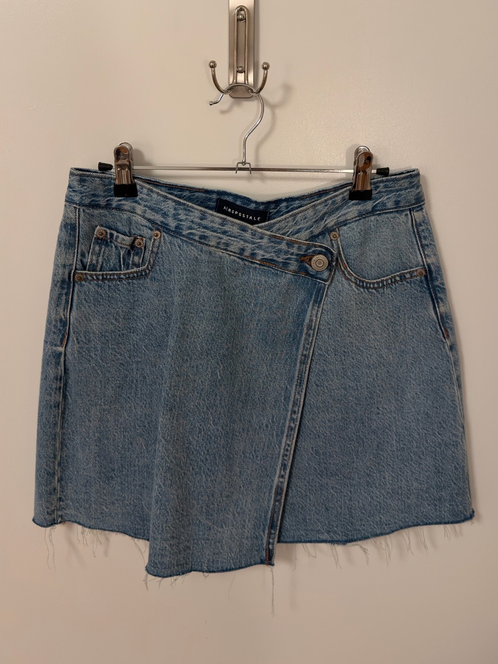 Asymmetric Light Wash Denim Mini Skirt